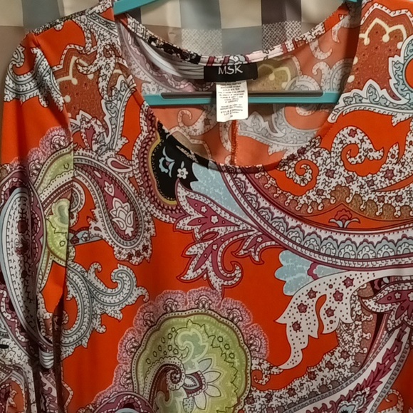 FINAL PRICE NWOT MSK multi-colored paisley designed dress w sheer bell sleeves M - Picture 5 of 8